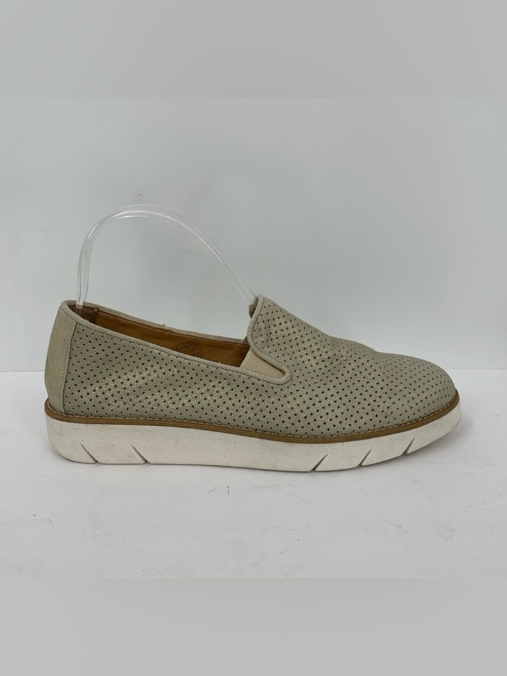 Flexx Daily perforated metallic sneaker shoe slip-on leather taupe women 9.5
